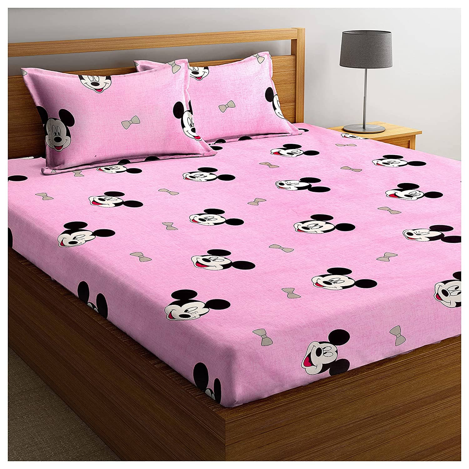 Neekshaa Glace Cotton 1 Double Bedsheet with 2 Pillow Covers ( Pink )