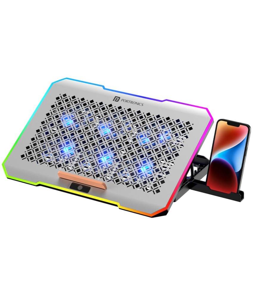 Portronics Cooling Pad For Upto 43.18 cm (17) Gray 10 RGB Light Modes Portronics Cooling Pad For Upto 43.18 cm (17) Gray 10 RGB Light Modes