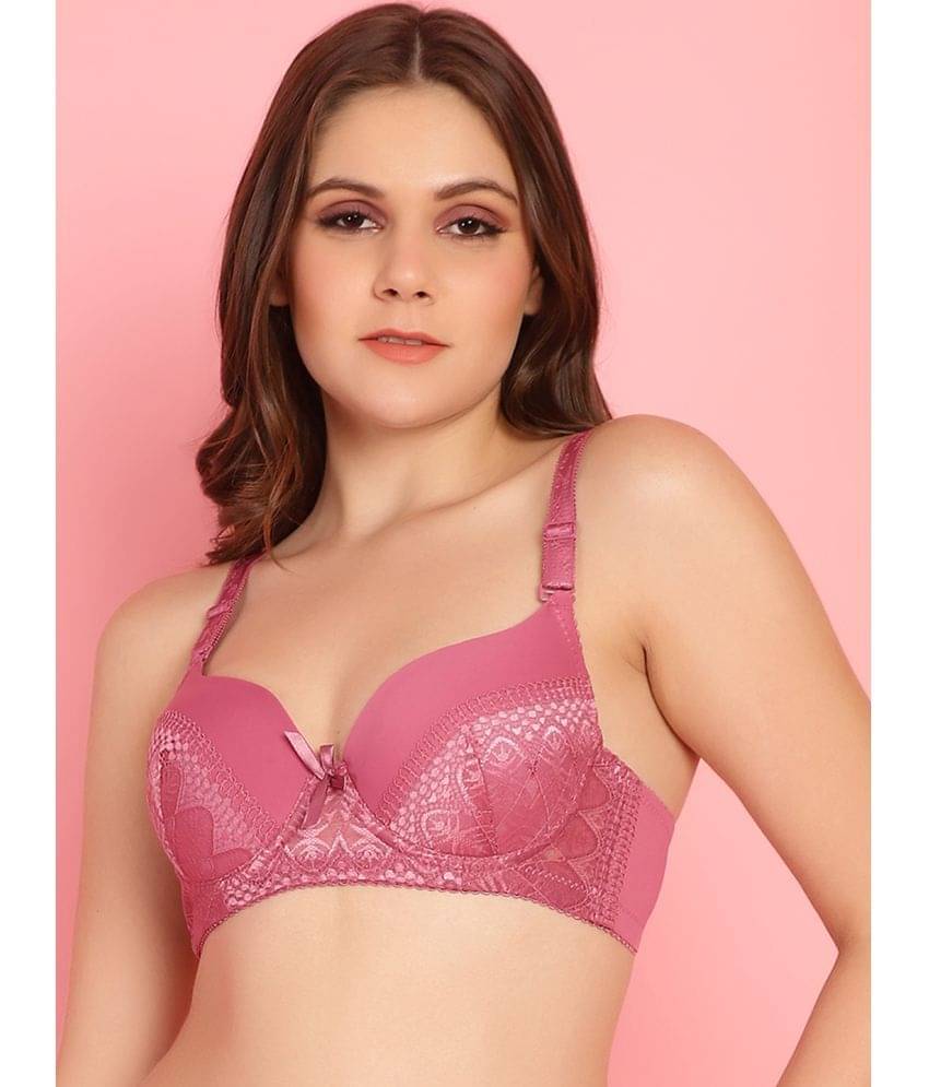     			PrettyCat Lace Lightly Padded Women's T-Shirt Bra ( Pink ) PC-BR-7018-PNK