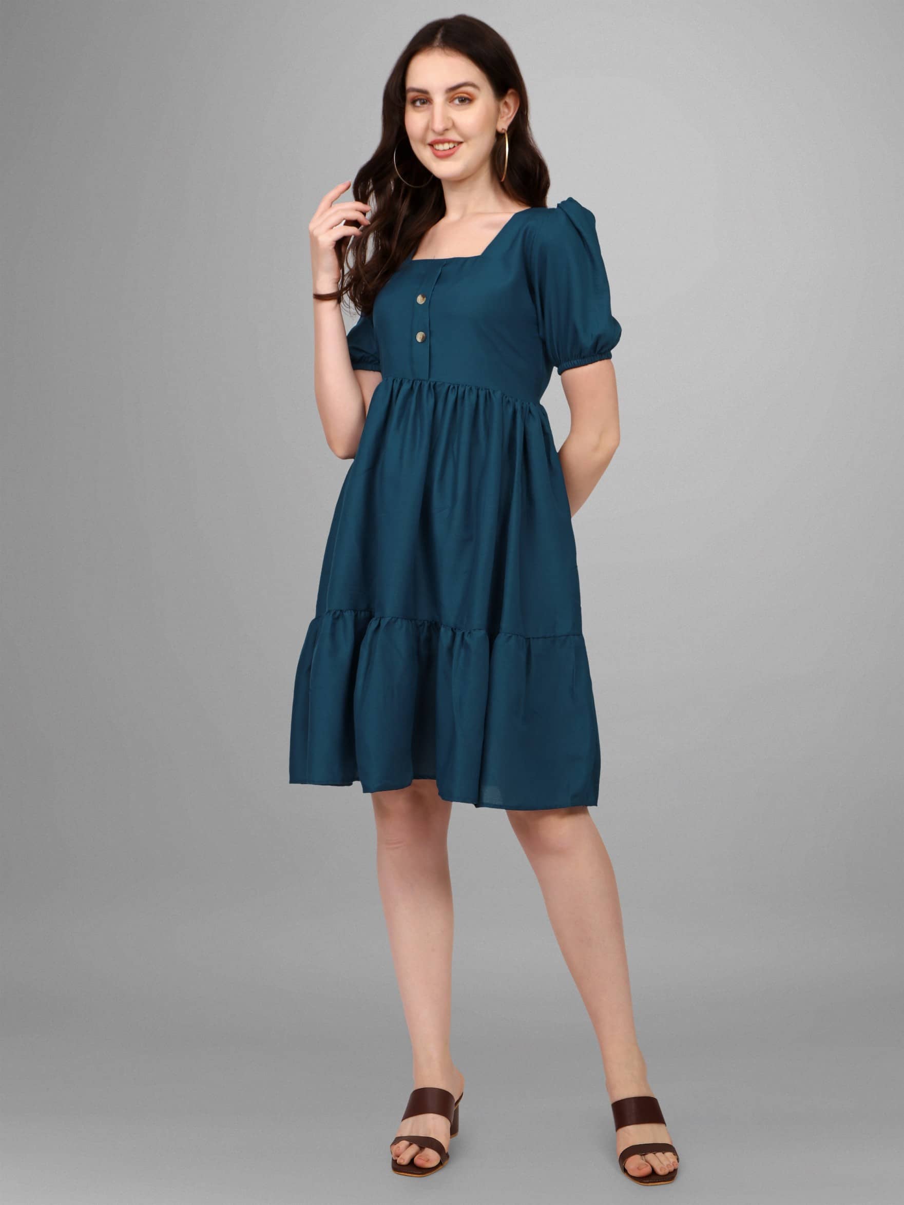 RAIYANI FASHION Women Polyester Solid Fit & Flare Dress ( Blue )