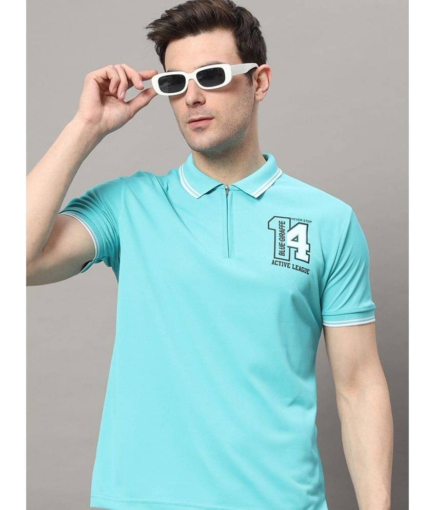     			RELANE Pack of 1 Cotton Blend Regular Fit Printed Half Sleeves Men's Polo T Shirt ( Aqua )