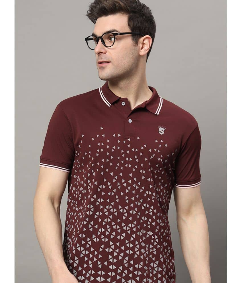 RELANE Pack of 1 Cotton Blend Regular Fit Printed Half Sleeves Men's Polo T Shirt ( Maroon )