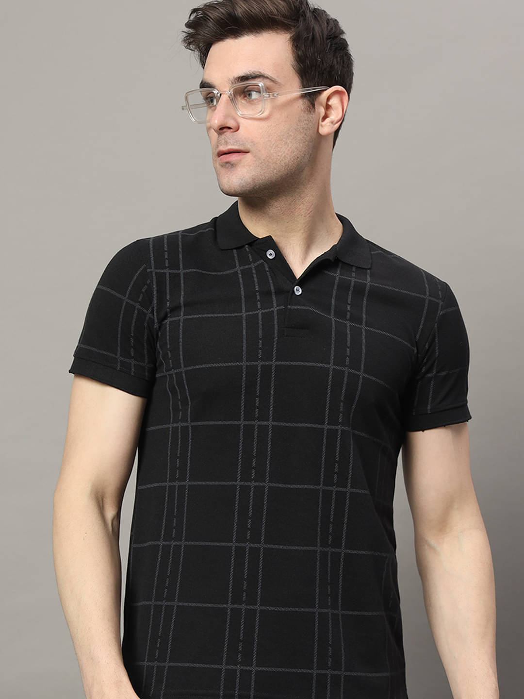 RELANE Pack of 1 Cotton Blend Regular Fit Checks Half Sleeves Men's Polo T Shirt ( Black ) RELANE Pack of 1 Cotton Blend Regular Fit Checks Half Sleeves Men's Polo T Shirt ( Black )
