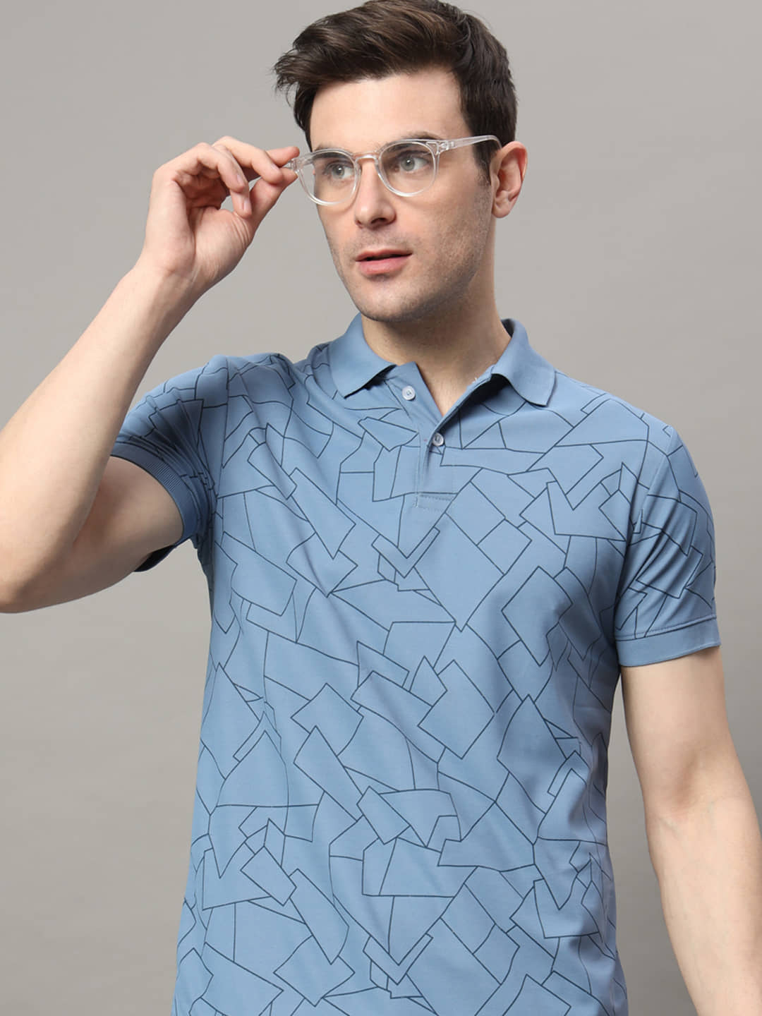 RELANE Cotton Blend Regular Fit Printed Half Sleeves Men's Polo T Shirt - Blue ( Pack of 1 )