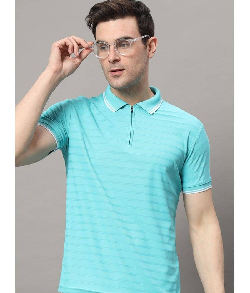     			RELANE Pack of 1 Cotton Blend Regular Fit Striped Half Sleeves Men's Polo T Shirt ( Aqua )