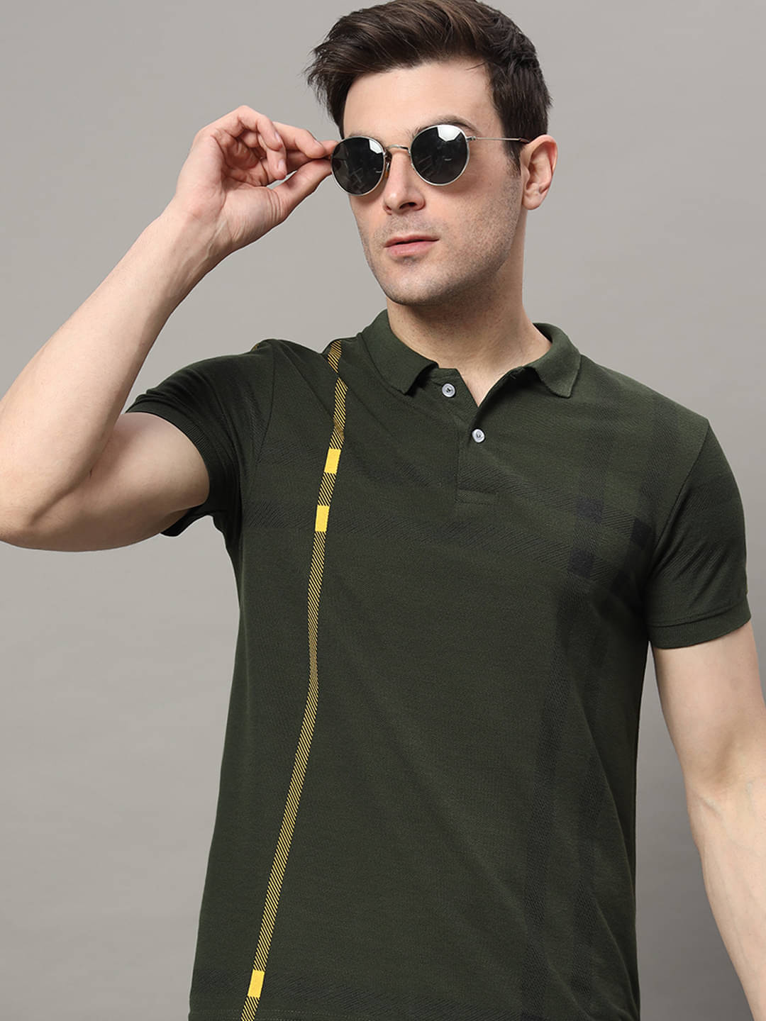     			RELANE Pack of 1 Cotton Blend Regular Fit Checks Half Sleeves Men's Polo T Shirt ( Dark Green )