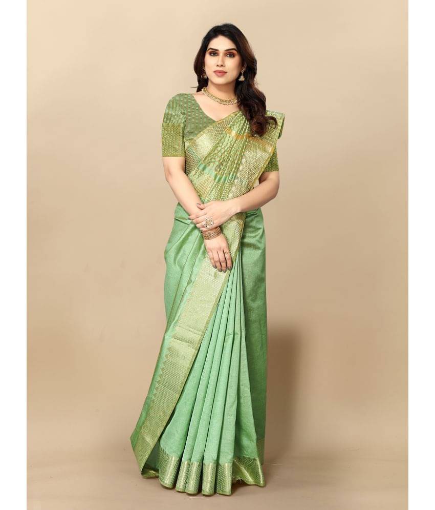 Sidhidata Cotton Embellished Saree With Unstitched Blouse Piece ( Light Green ) Sidhidata Cotton Embellished Saree With Unstitched Blouse Piece ( Light Green )