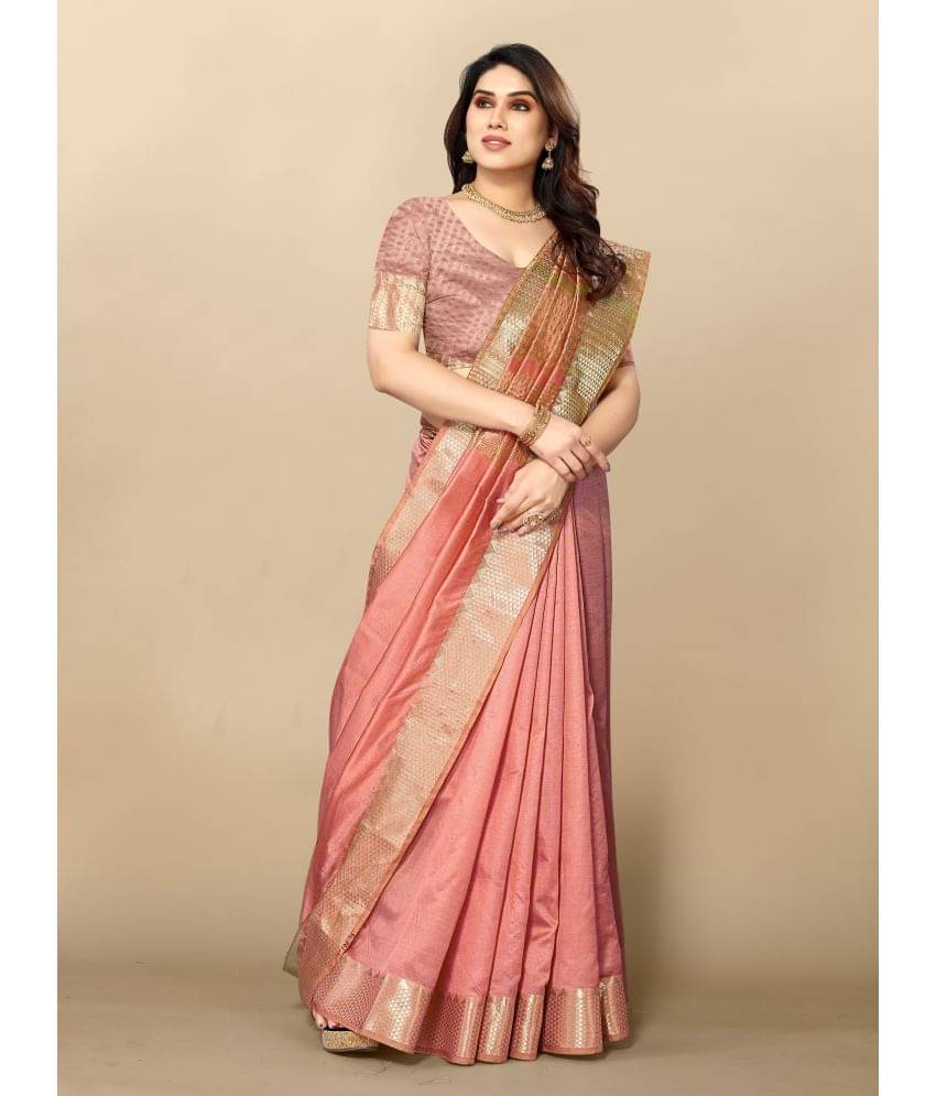     			Sidhidata Cotton Embellished Saree With Unstitched Blouse Piece ( Peach )