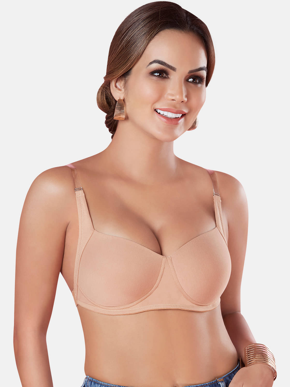 Sonari Cotton Lightly Padded Women's T-Shirt Bra ( Beige ) backeyeskin