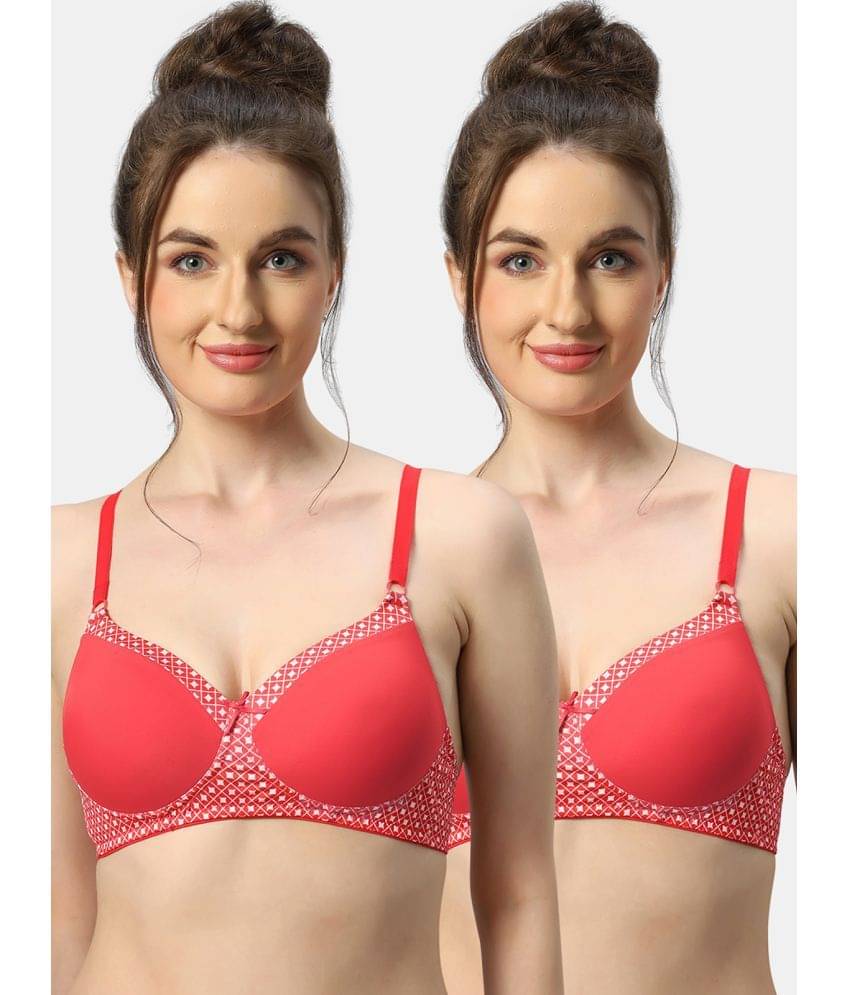     			Sonari Pack of 2 Nylon Lightly Padded Women's T-Shirt Bra ( Red ) charmisredred