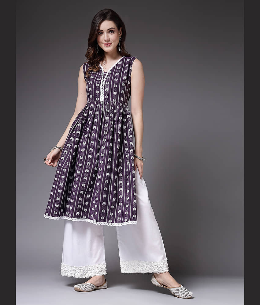 Stylum Cotton Blend Printed A-Line Women's Kurti - Purple ( Pack of 1 ) - Kurtis, Tunics | Buy online on ZillyBuy