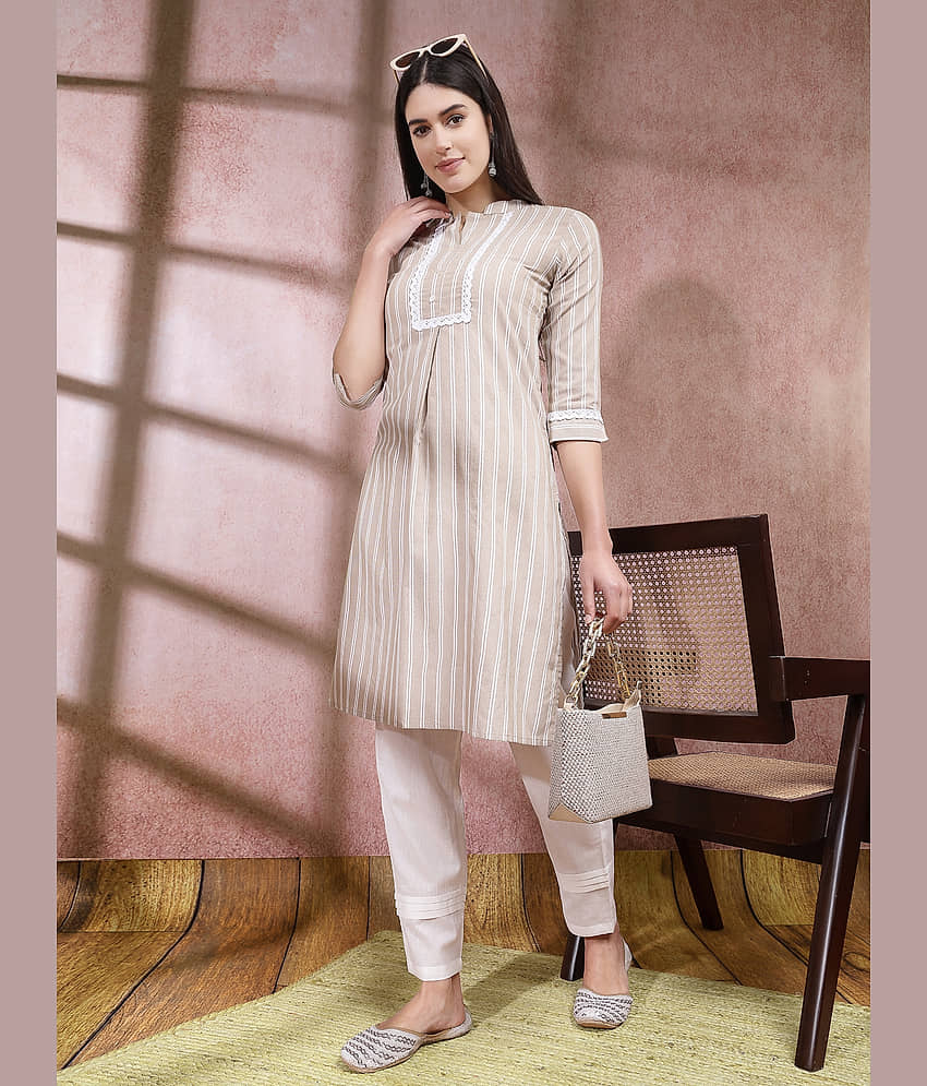 Stylum Cotton Blend Striped Straight Women's Kurti - Beige ( Pack of 1 ) - Kurtis, Tunics | Buy online on ZillyBuy