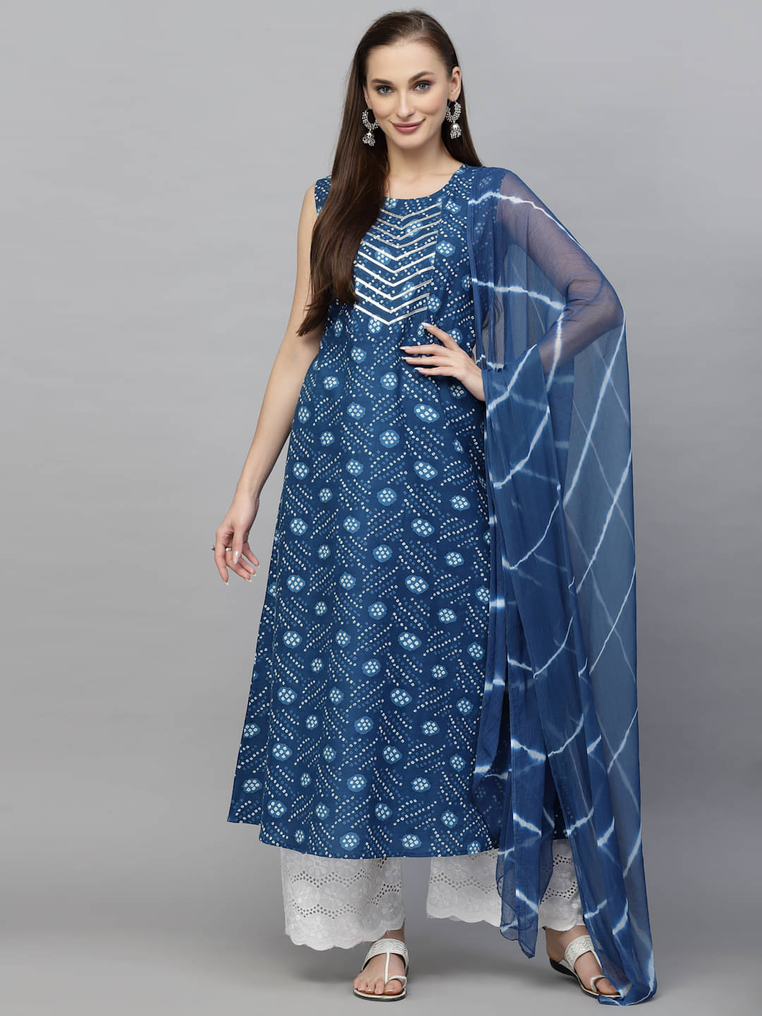     			Stylum Cotton Printed A-Line Women's Kurti with Dupatta - Navy Blue ( Pack of 1 )
