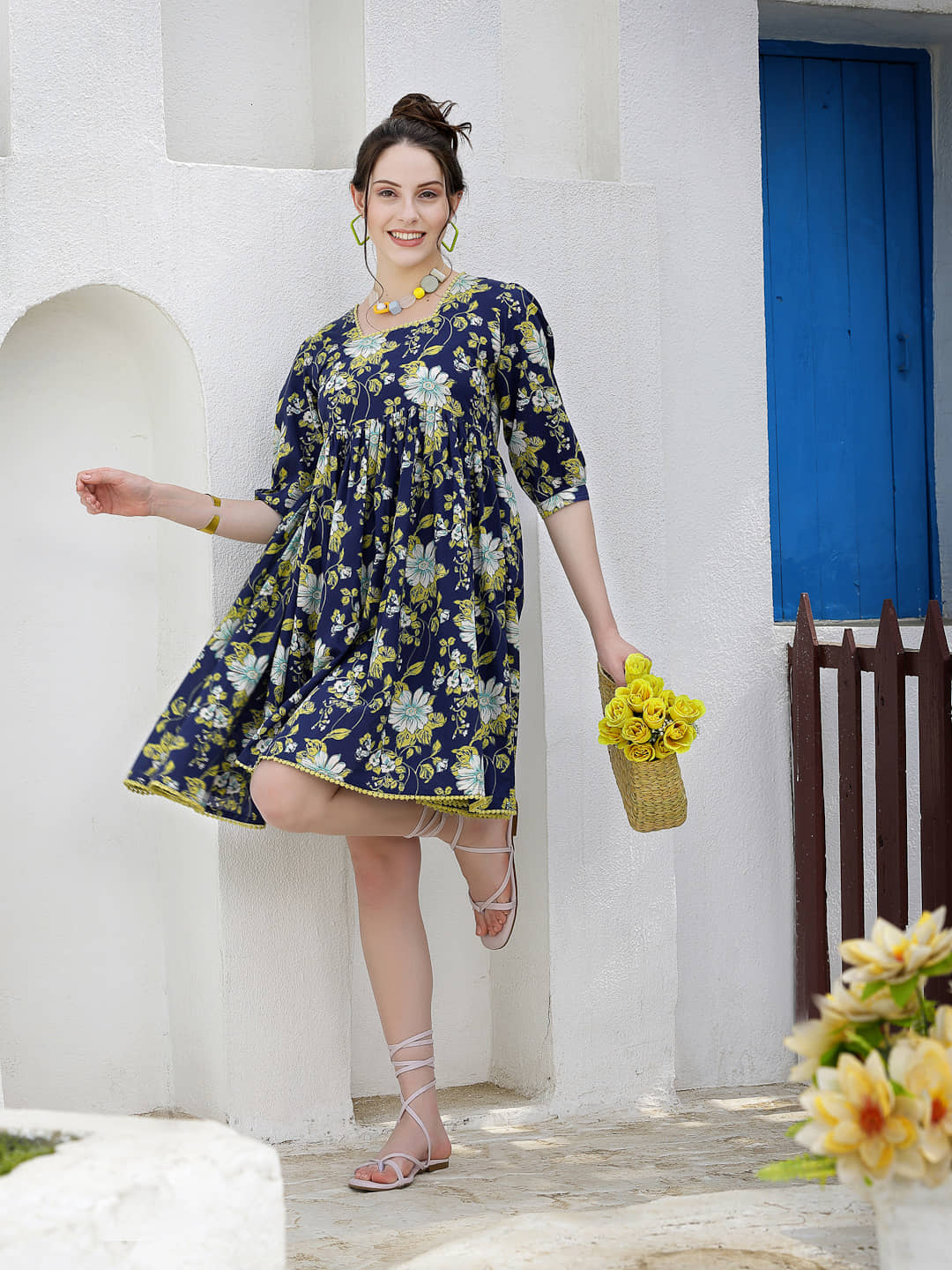 Stylum Cotton Printed Above Knee Women's Fit & Flare Dress - Teal ( Pack of 1 )