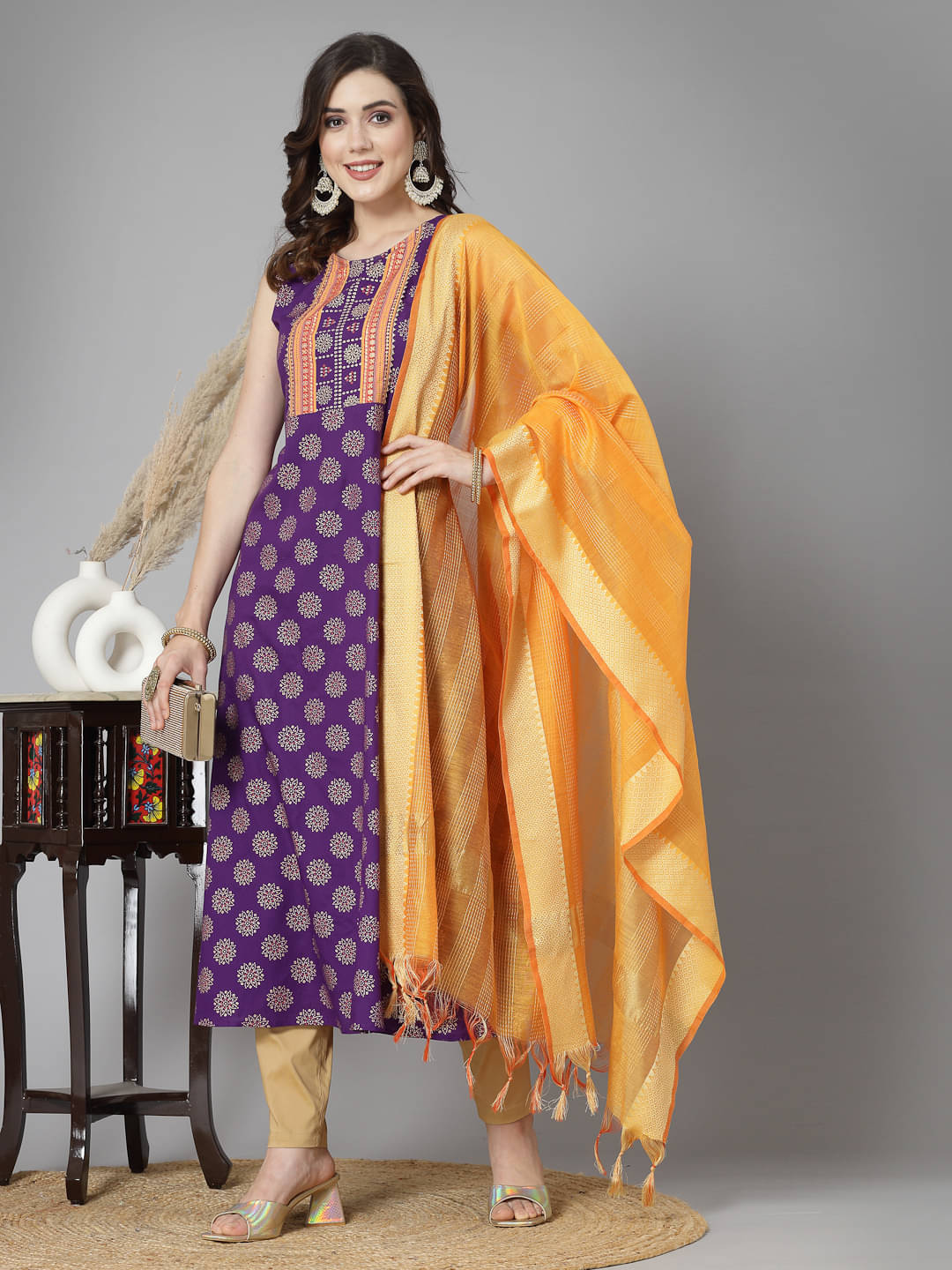 Stylum Rayon Printed A-Line Women's Kurti with Dupatta - Purple ( Pack of 1 ) Stylum Rayon Printed A-Line Women's Kurti with Dupatta - Purple ( Pack of 1 )