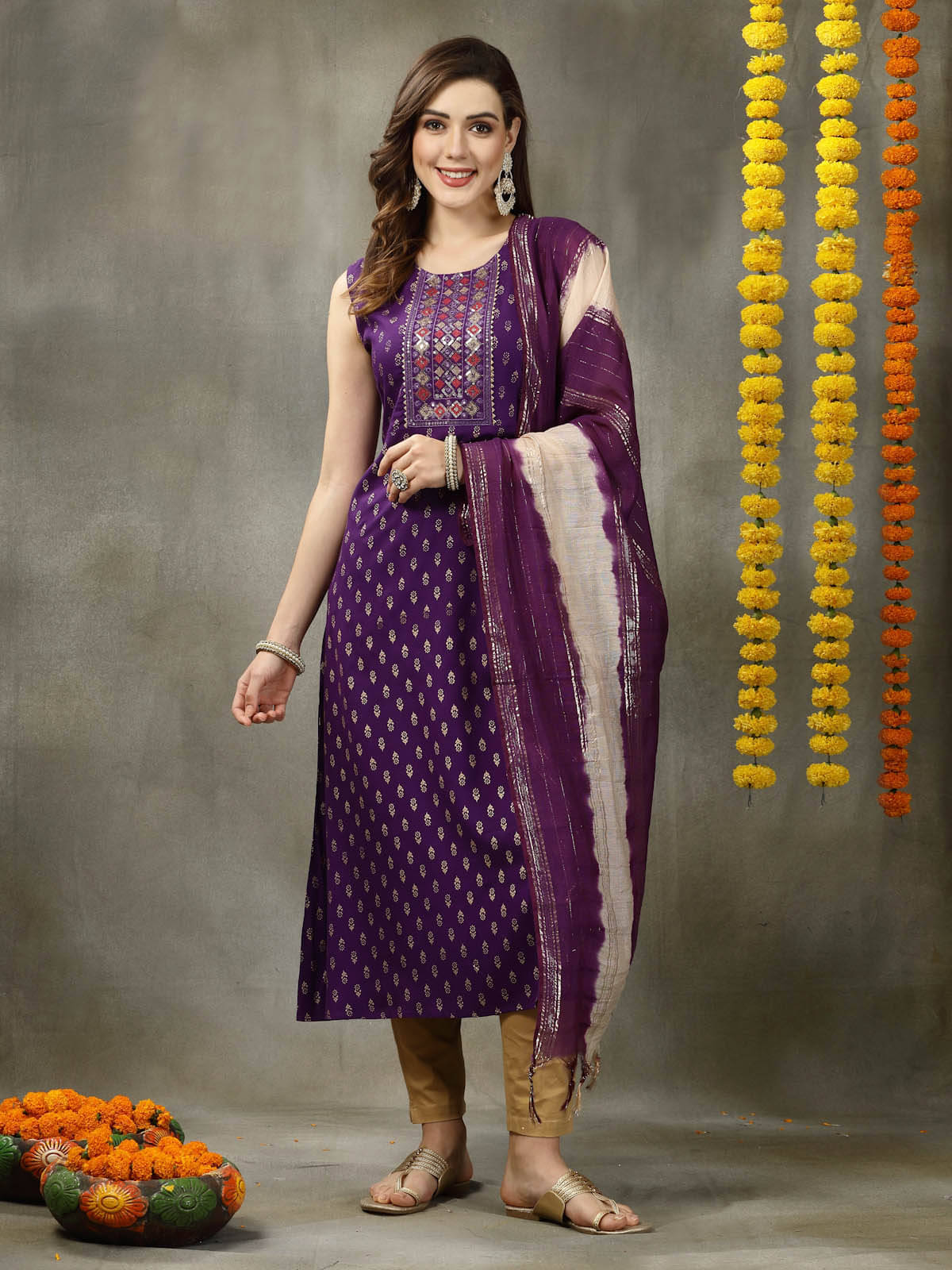 Stylum Rayon Printed A-Line Women's Kurti with Dupatta - Purple ( Pack of 1 ) Stylum Rayon Printed A-Line Women's Kurti with Dupatta - Purple ( Pack of 1 )