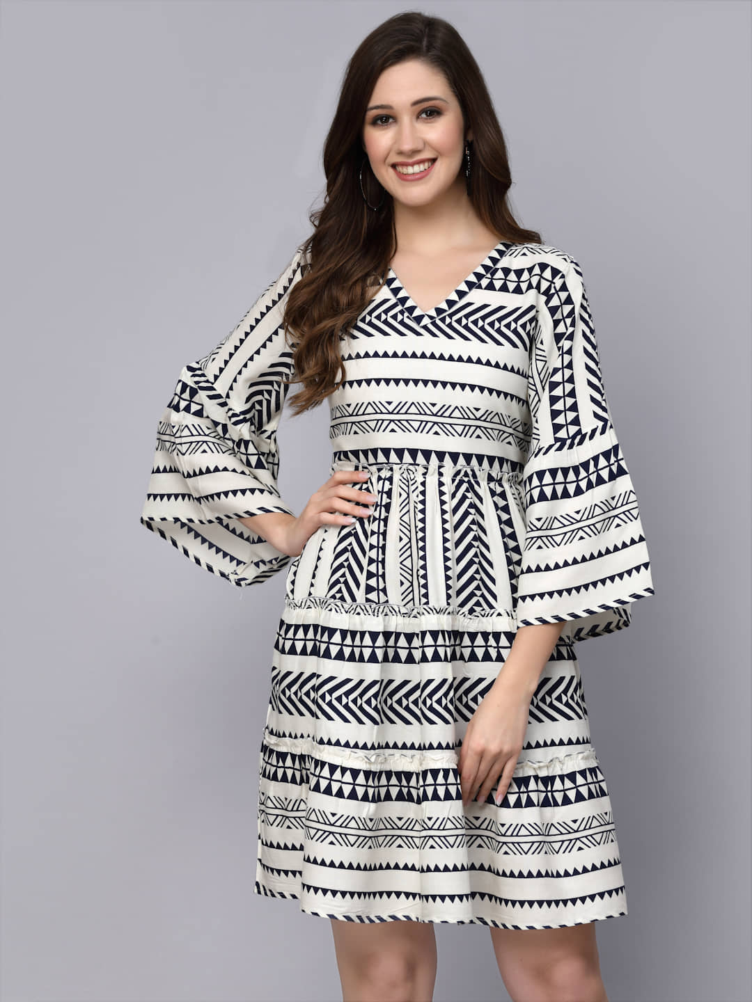 Stylum Women Rayon Printed Fit & Flare Dress ( Navy Blue )