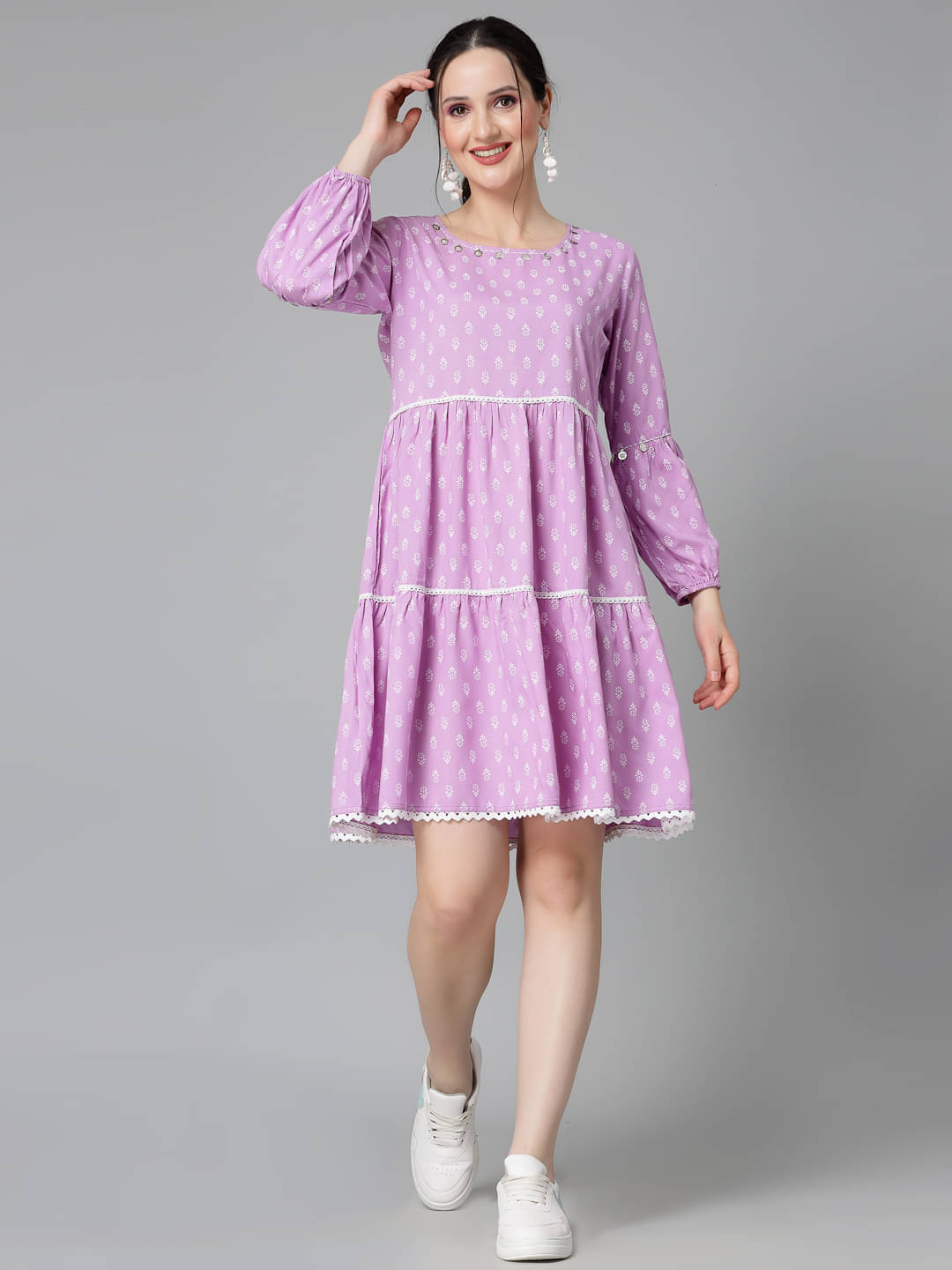     			Stylum Rayon Printed Above Knee Women's Fit & Flare Dress - Lavender ( Pack of 1 )