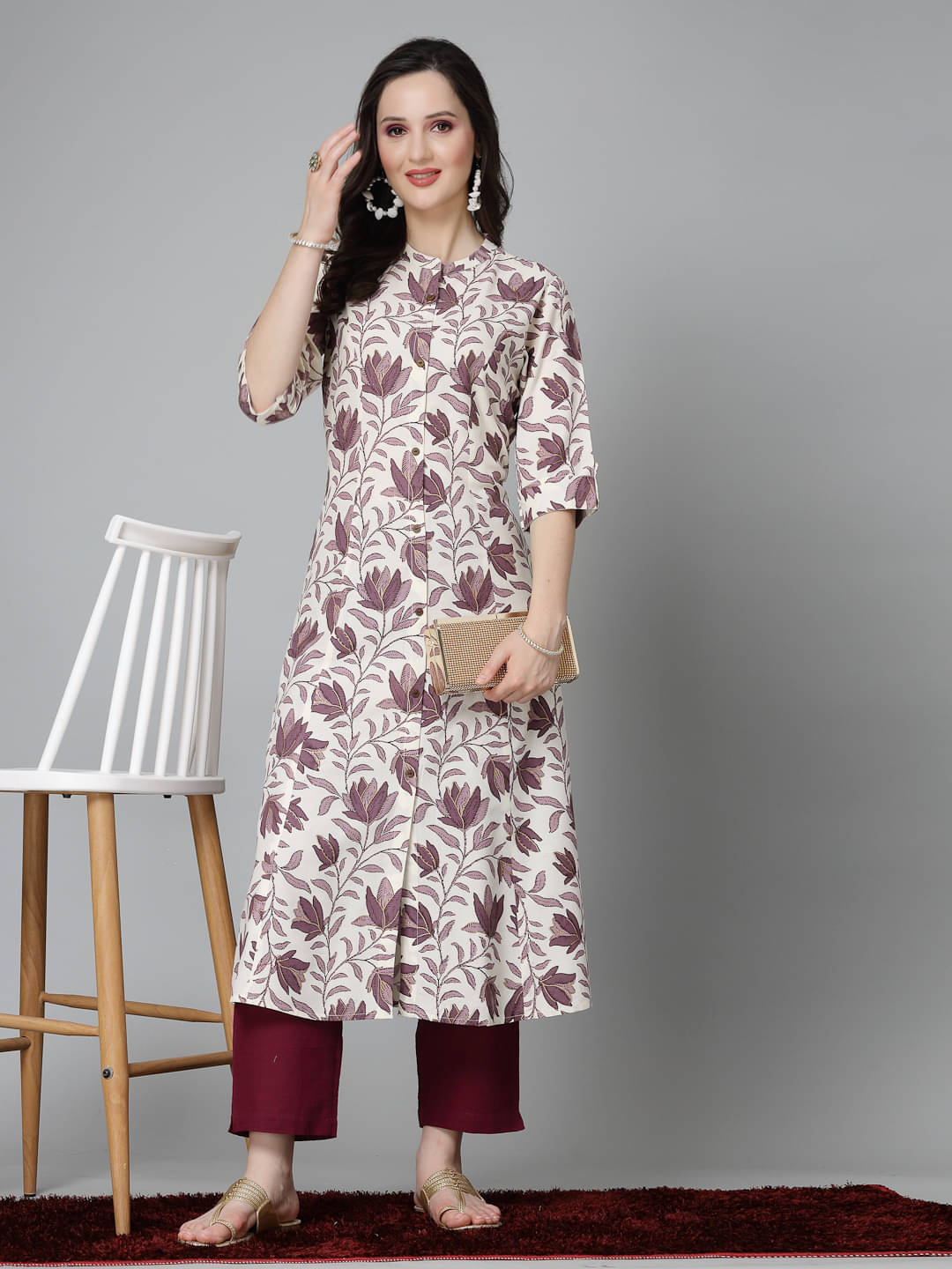     			Stylum Rayon Printed Front Slit Women's Kurti - Mauve ( Pack of 1 )