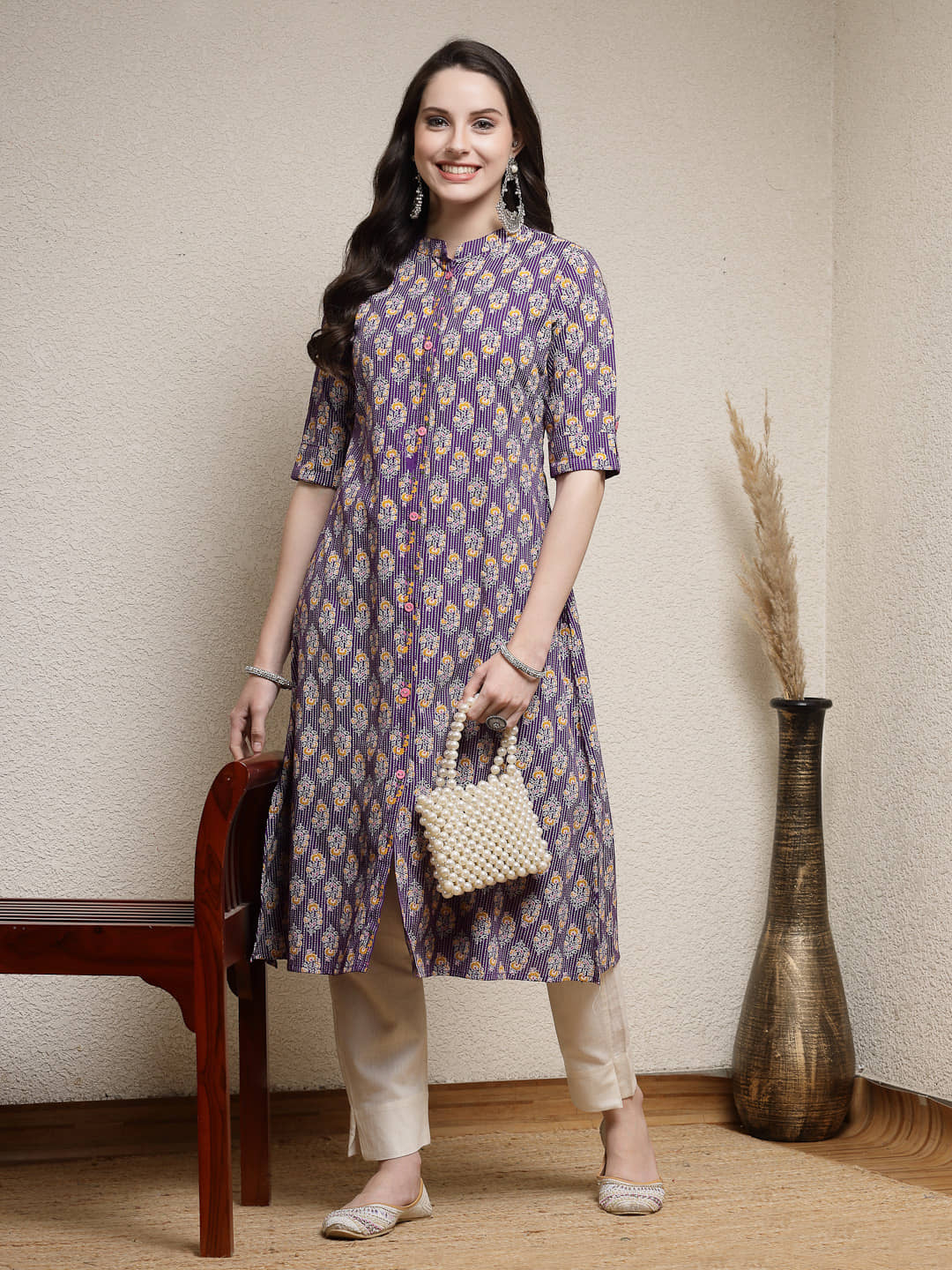 Stylum Rayon Printed Front Slit Women's Kurti - Purple ( Pack of 1 ) - Kurtis, Tunics | Buy online on ZillyBuy