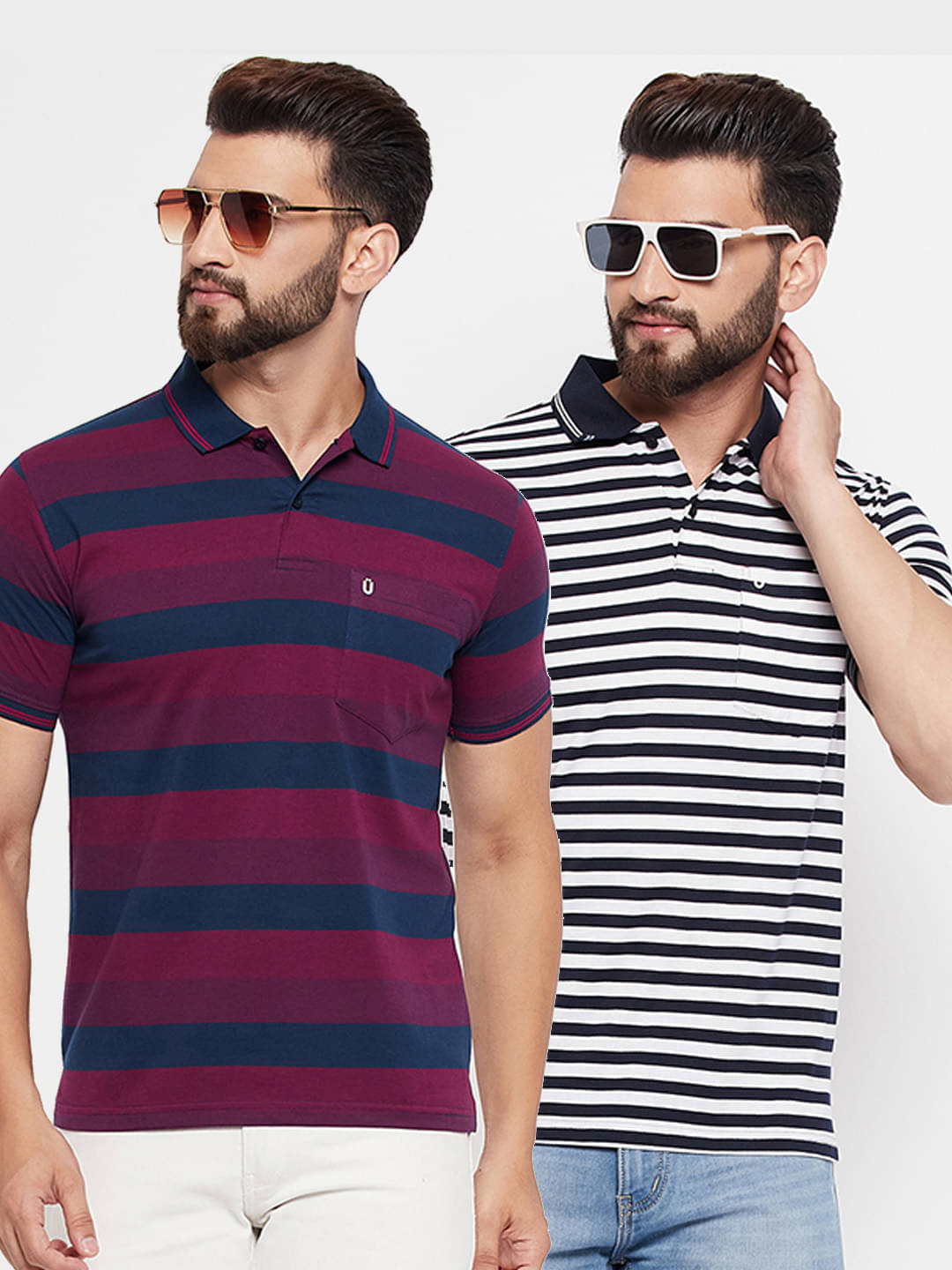     			UNIBERRY Pack of 2 Cotton Blend Regular Fit Striped Half Sleeves Men's Polo T Shirt ( Maroon )