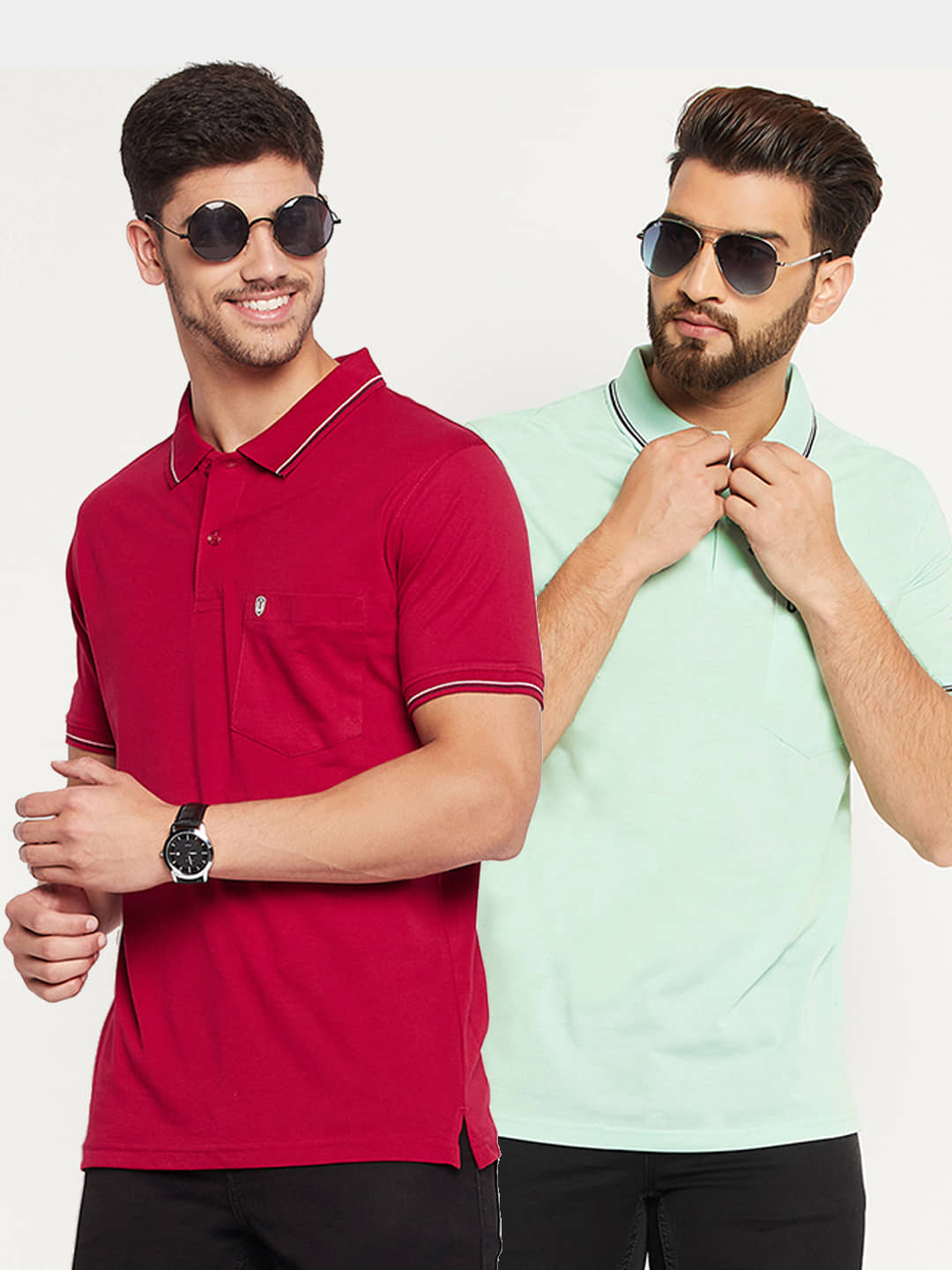UNIBERRY Pack of 2 Cotton Blend Regular Fit Solid Half Sleeves Men's Polo T Shirt ( Red )