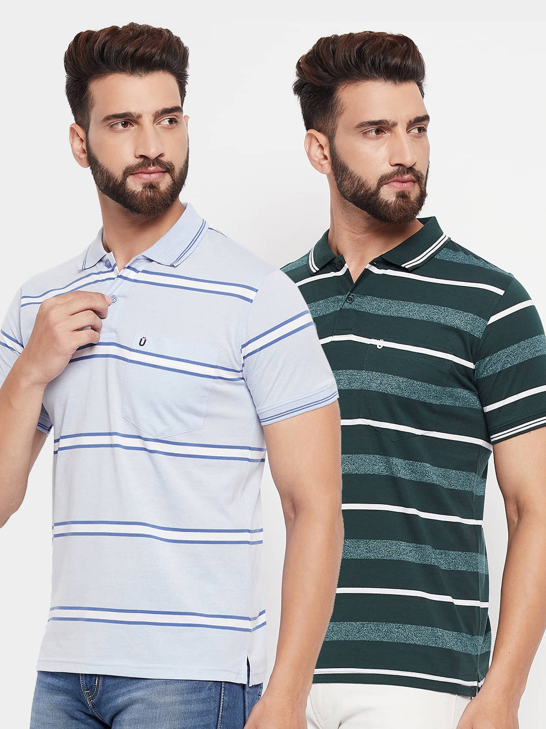 UNIBERRY Pack of 2 Cotton Blend Regular Fit Striped Half Sleeves Men's Polo T Shirt ( Blue ) UNIBERRY Pack of 2 Cotton Blend Regular Fit Striped Half Sleeves Men's Polo T Shirt ( Blue )