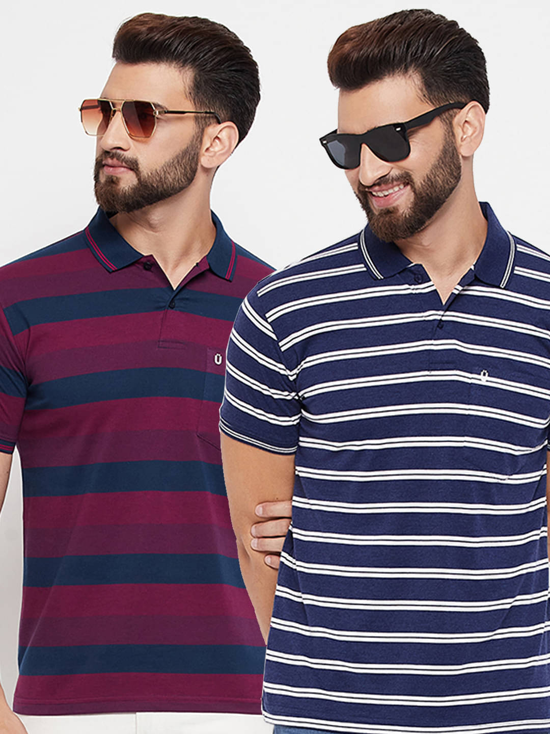 UNIBERRY Pack of 2 Cotton Blend Regular Fit Striped Half Sleeves Men's Polo T Shirt ( Navy Blue ) UNIBERRY Pack of 2 Cotton Blend Regular Fit Striped Half Sleeves Men's Polo T Shirt ( Navy Blue )