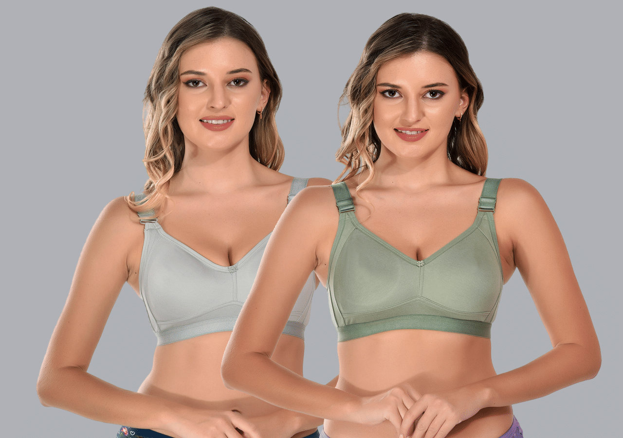 Viral Girl Pack of 2 Cotton Non Padded Women's T-Shirt Bra ( Green ) VM-DAYNA-GREY-PISTA     			Viral Girl Pack of 2 Cotton Non Padded Women's T-Shirt Bra ( Green ) VM-DAYNA-GREY-PISTA