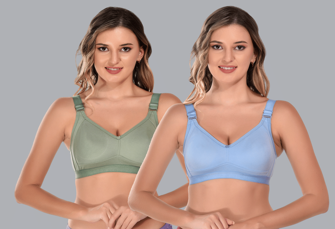 Viral Girl Pack of 2 Cotton Non Padded Women's T-Shirt Bra ( Green ) VM-DAYNA-PISTA-SKYBLUE