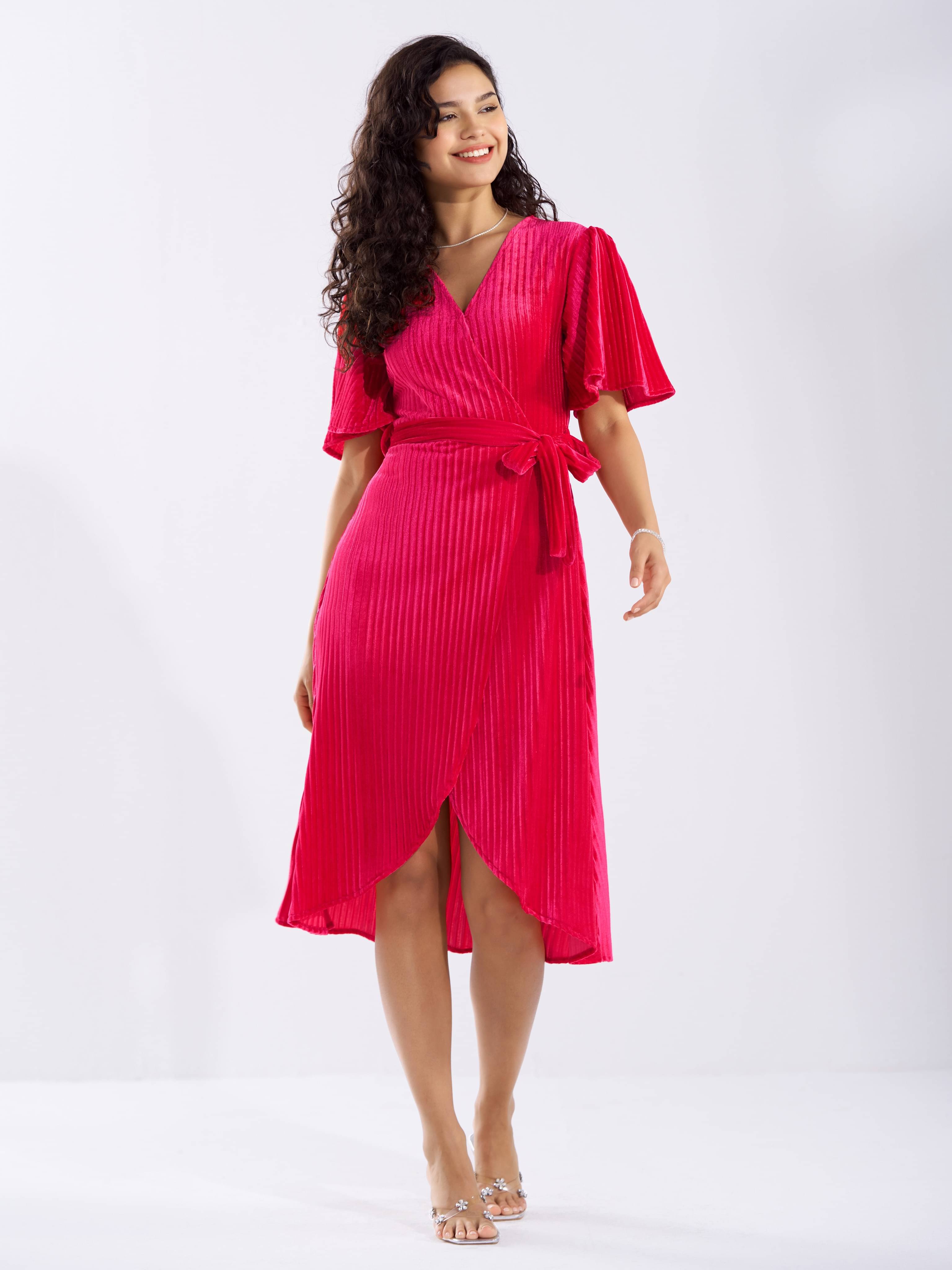     			aask Women Velvet Solid Fit & Flare Dress ( Pink )
