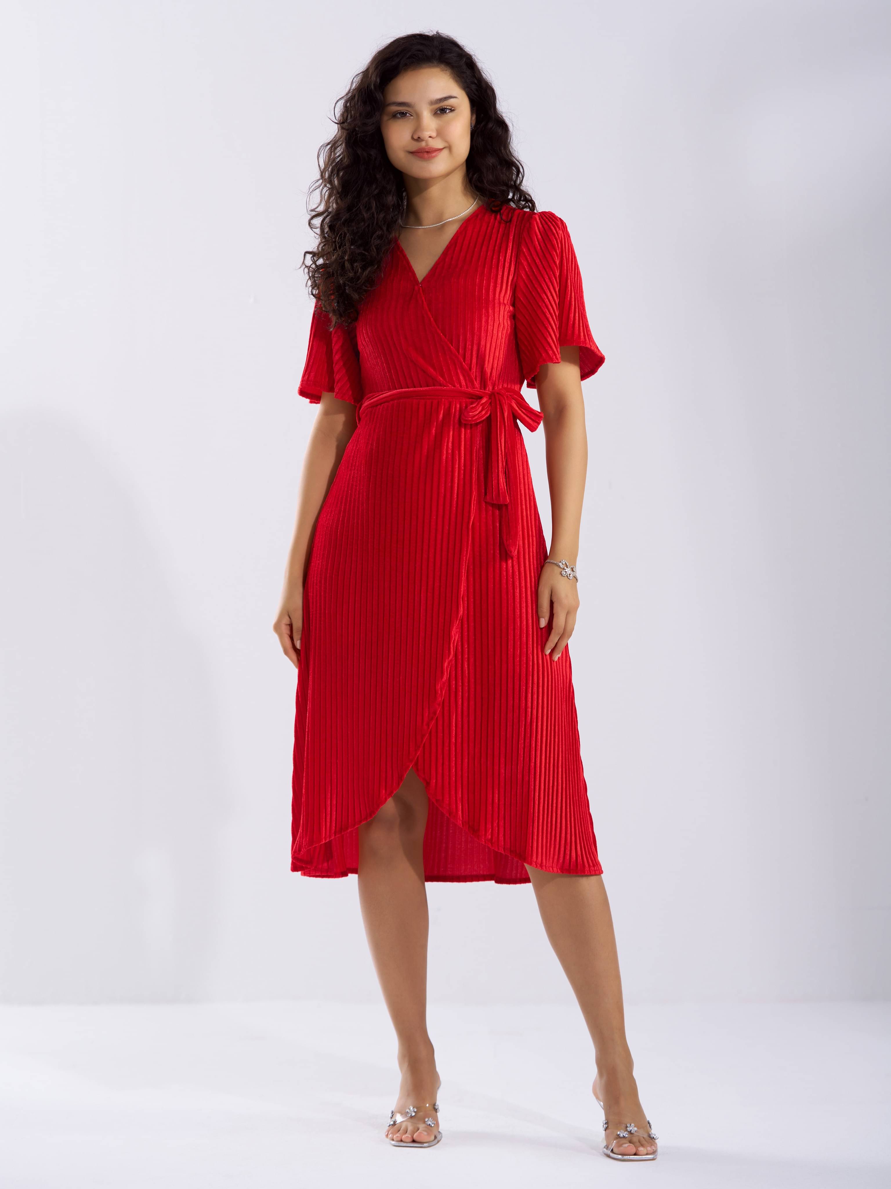 aask Women Velvet Solid Fit & Flare Dress ( Red ) aask Women Velvet Solid Fit & Flare Dress ( Red )