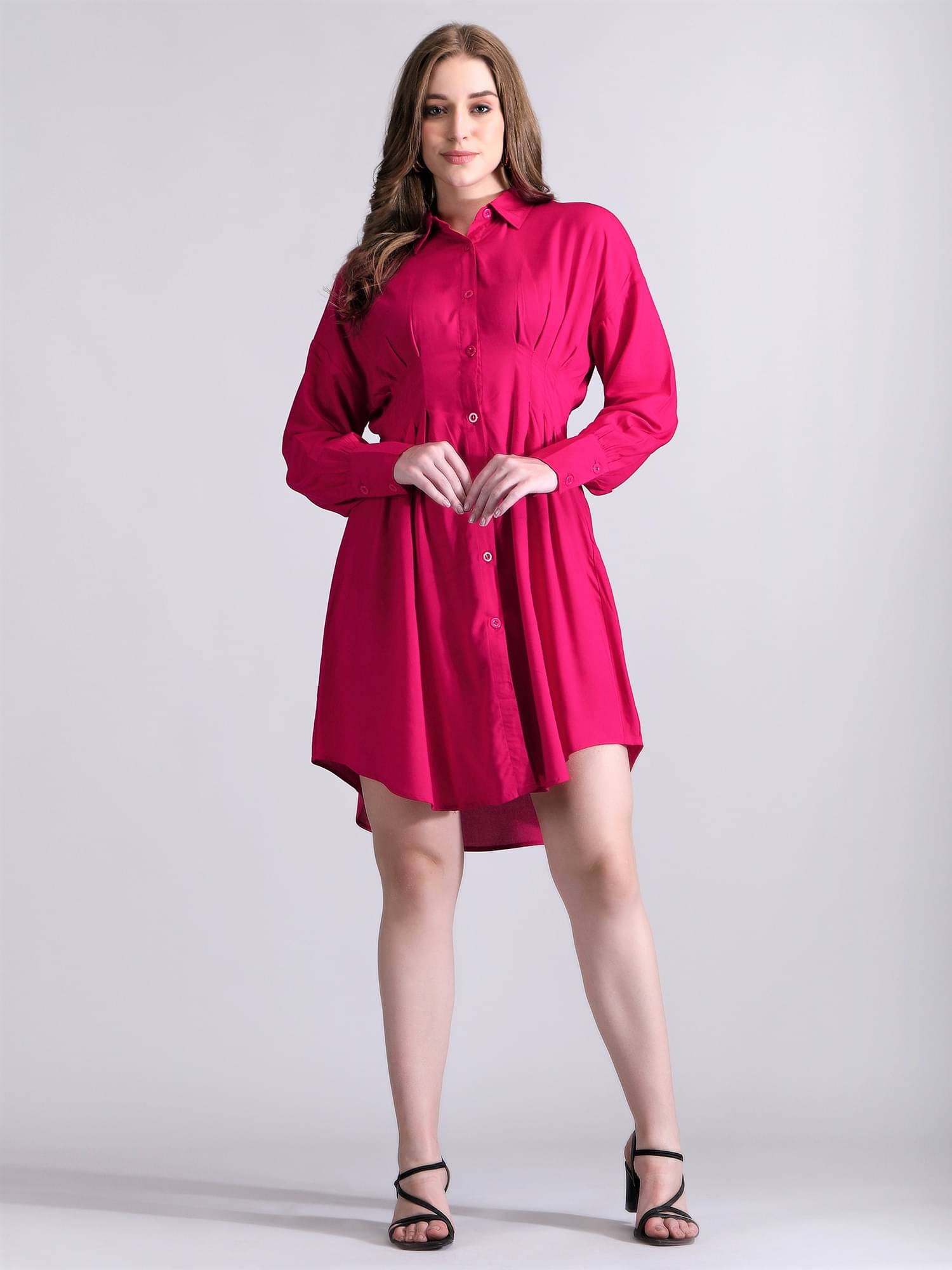 qrosh Women Cotton Solid Shirt Dress ( Pink ) qrosh Women Cotton Solid Shirt Dress ( Pink )