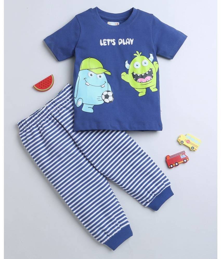     			BUMZEE Pack of 2 Baby Boys 100% Cotton Tshirt & Pajama set ( Blue )
