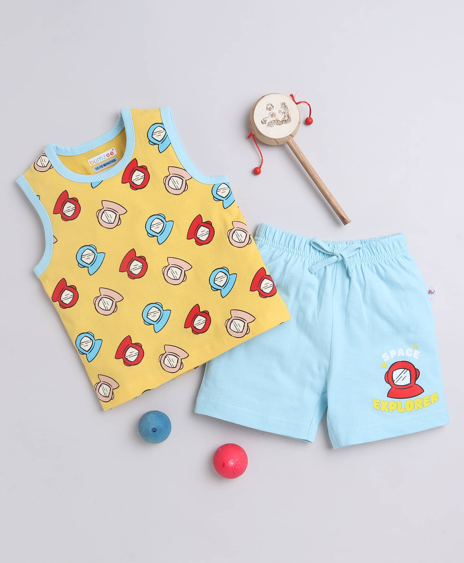     			BUMZEE Pack of 1 Boys 100% Cotton Nightsuit Set ( Blue )