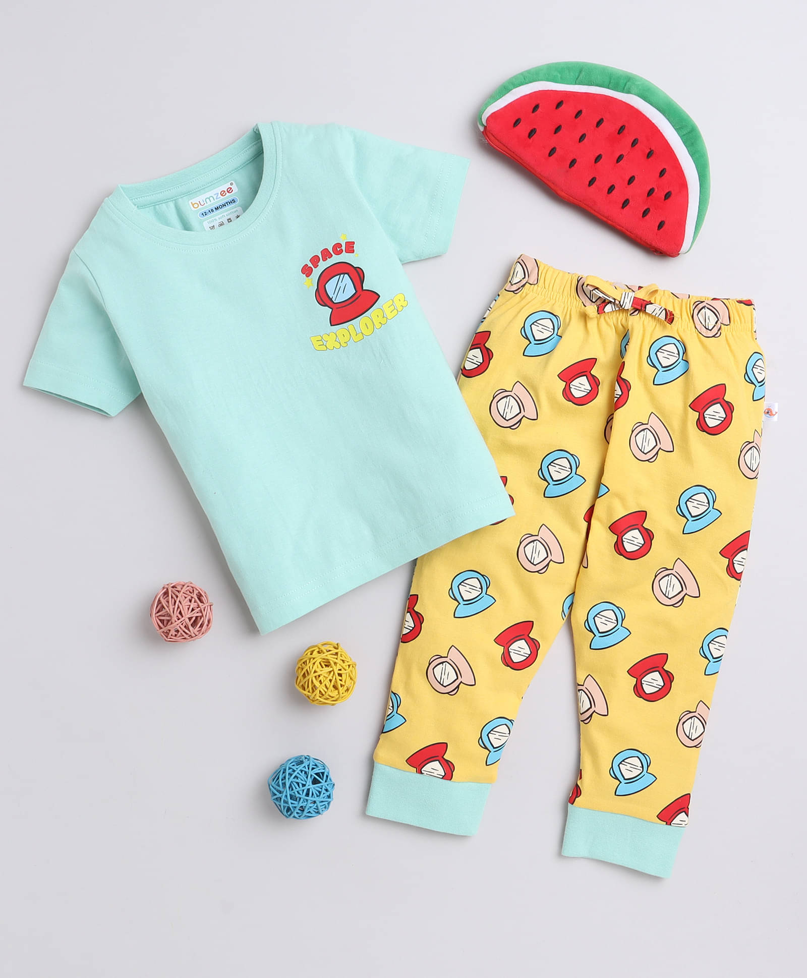 BUMZEE Pack of 1 Boys 100% Cotton Nightsuit Set ( Mint ) BUMZEE Pack of 1 Boys 100% Cotton Nightsuit Set ( Mint )