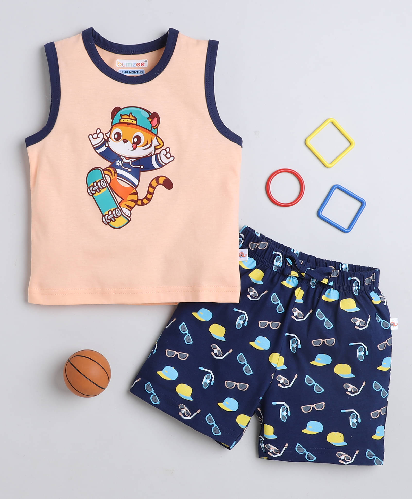     			BUMZEE Pack of 1 Boys 100% Cotton Nightsuit Set ( Navy Blue )