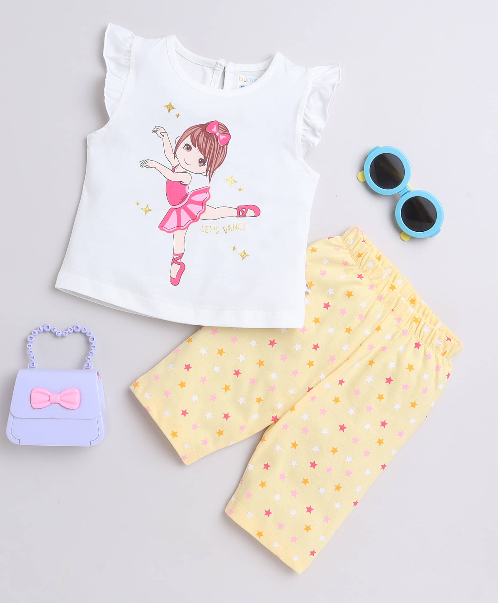     			BUMZEE Pack of 1 Girls Cotton Nightsuit Set ( Off White )