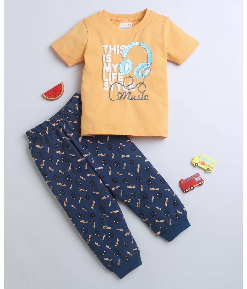    			BUMZEE Pack of 2 Baby Boys 100% Cotton Tshirt & Pajama set ( Orange )