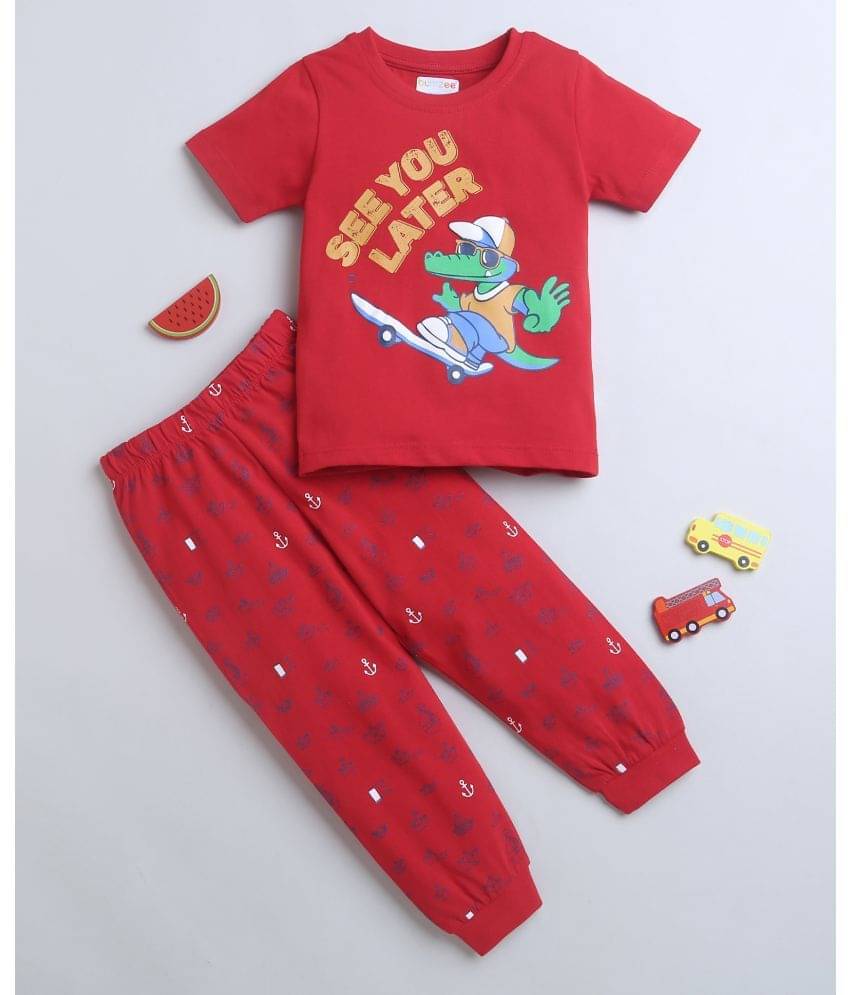 BUMZEE Pack of 1 Boys 100% Cotton Nightsuit Set ( Red ) BUMZEE Pack of 1 Boys 100% Cotton Nightsuit Set ( Red )
