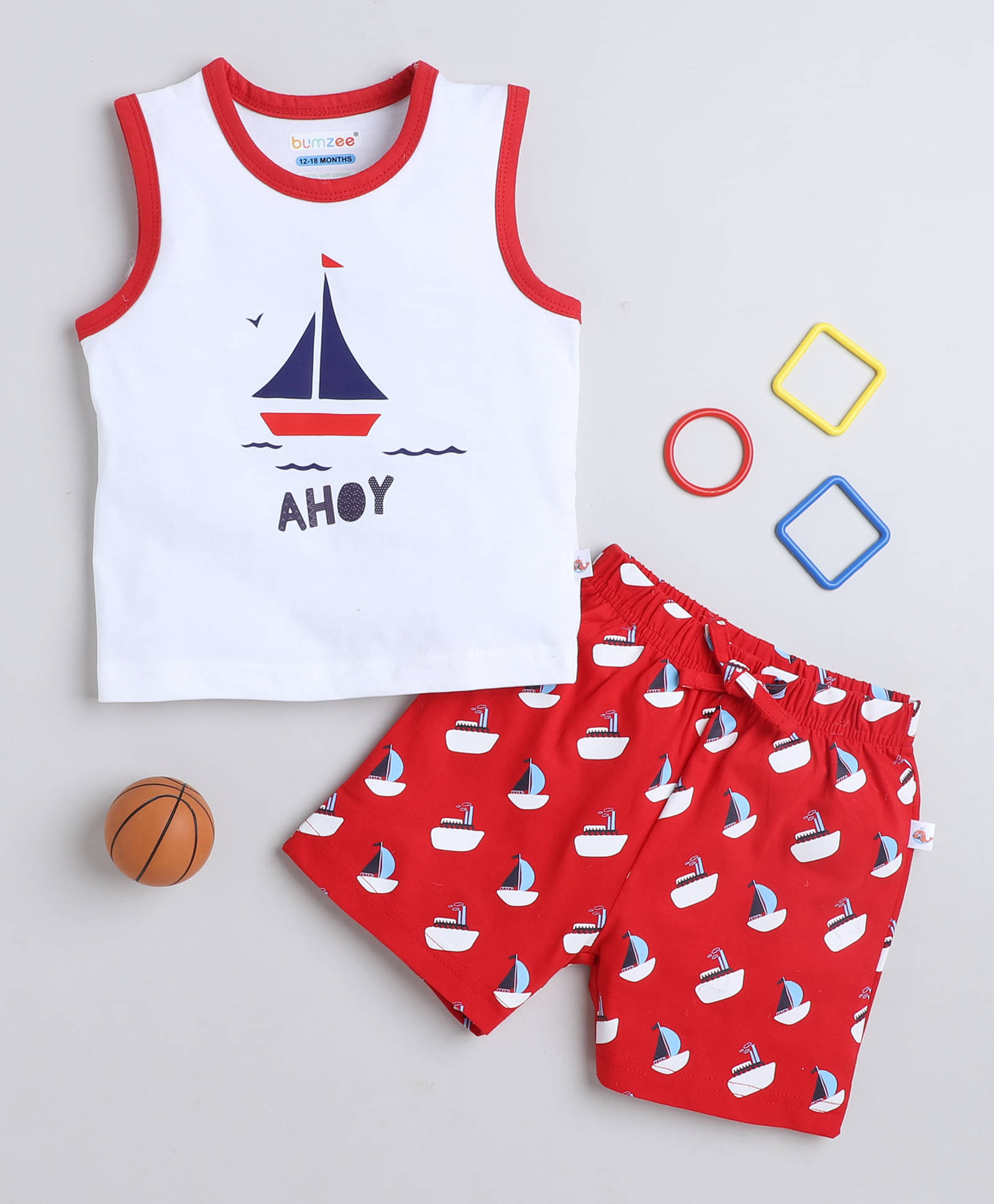     			BUMZEE Pack of 2 Baby Boys 100% Cotton Tshirt & Short set ( Red )