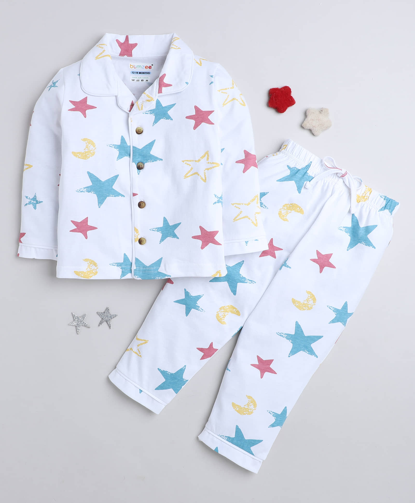 BUMZEE Pack of 1 Boys 100% Cotton Nightsuit Set ( White ) - Nightwear & Loungewear | Buy online on ZillyBuy