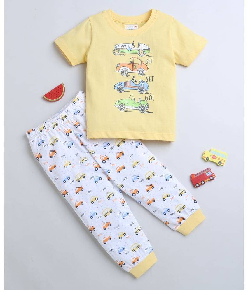     			BUMZEE Pack of 2 Baby Boys 100% Cotton Tshirt & Pajama set ( White )
