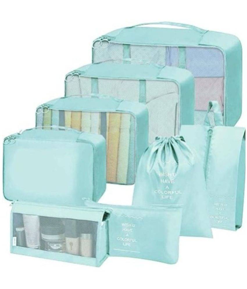     			House Of Quirk Blue Travel Luggage with Laundry Bag Set of 8