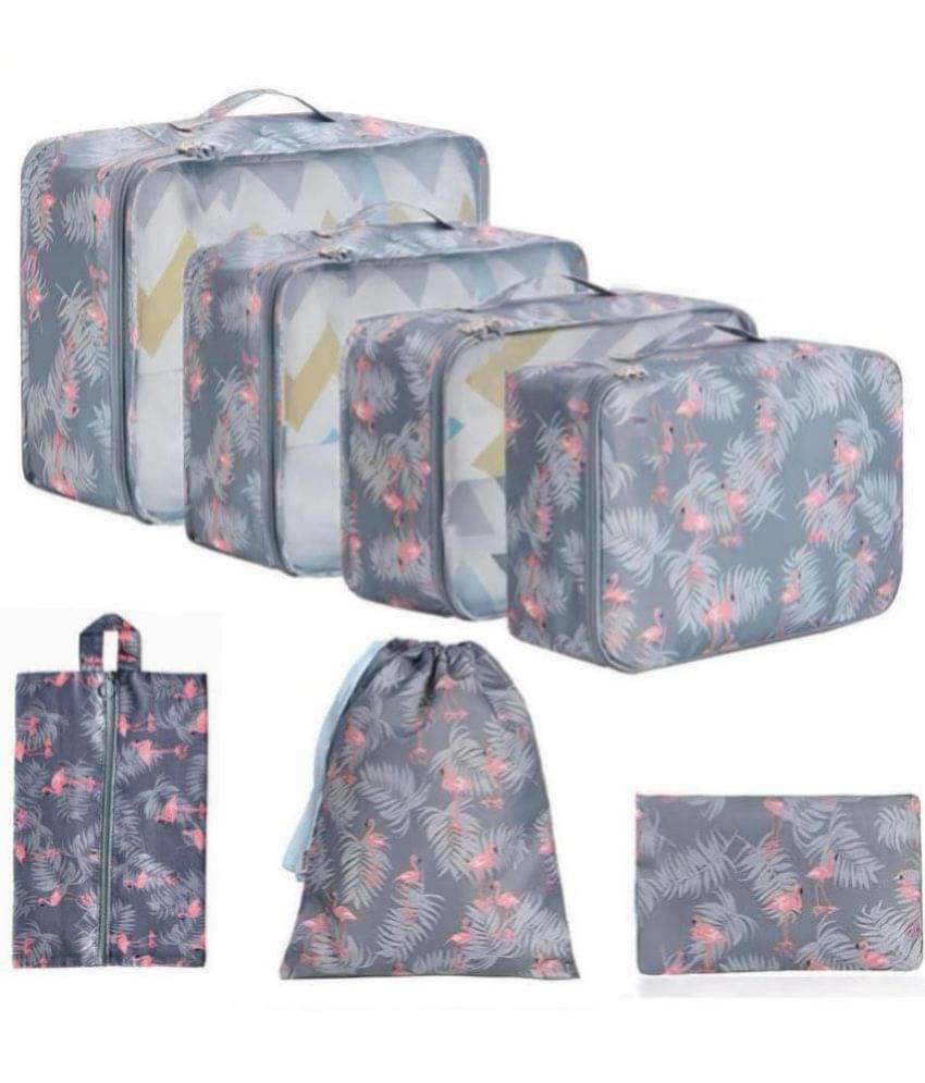     			House Of Quirk Grey Travel Organizer Bag Set of 7