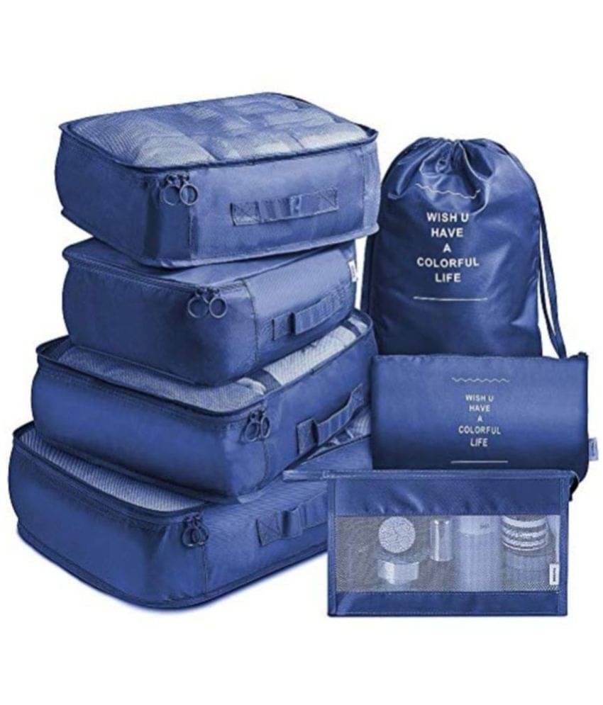     			House Of Quirk Navy Blue Travel Luggage Bag Set of 7