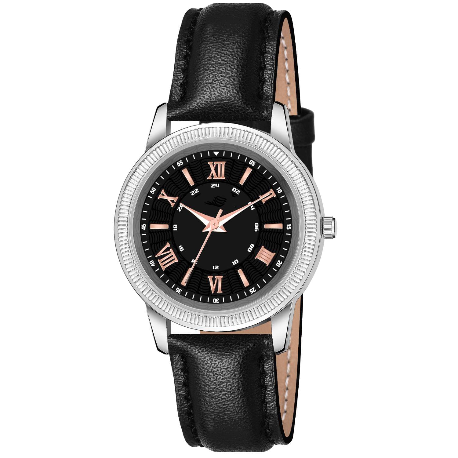     			KIARVI GALLERY Black Leather Analog Womens Watch
