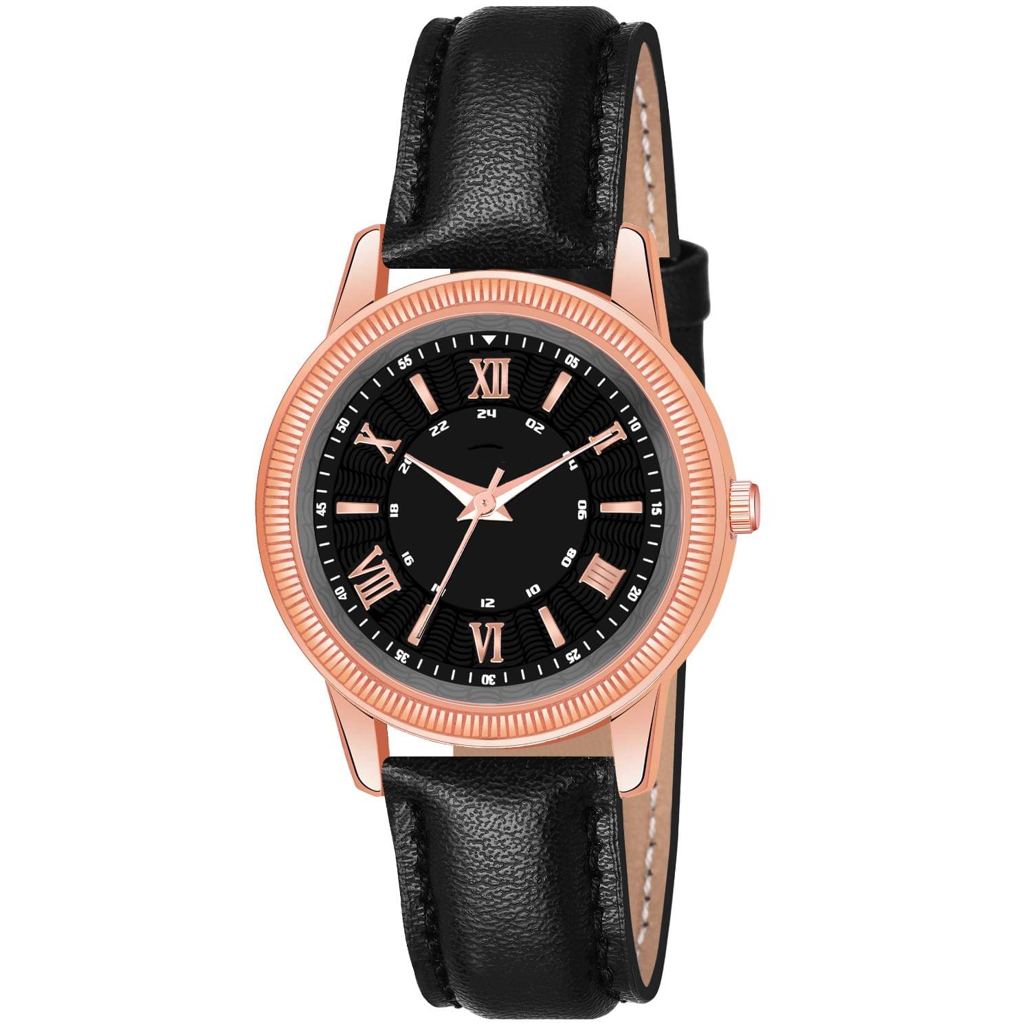     			KIARVI GALLERY Black Leather Analog Womens Watch