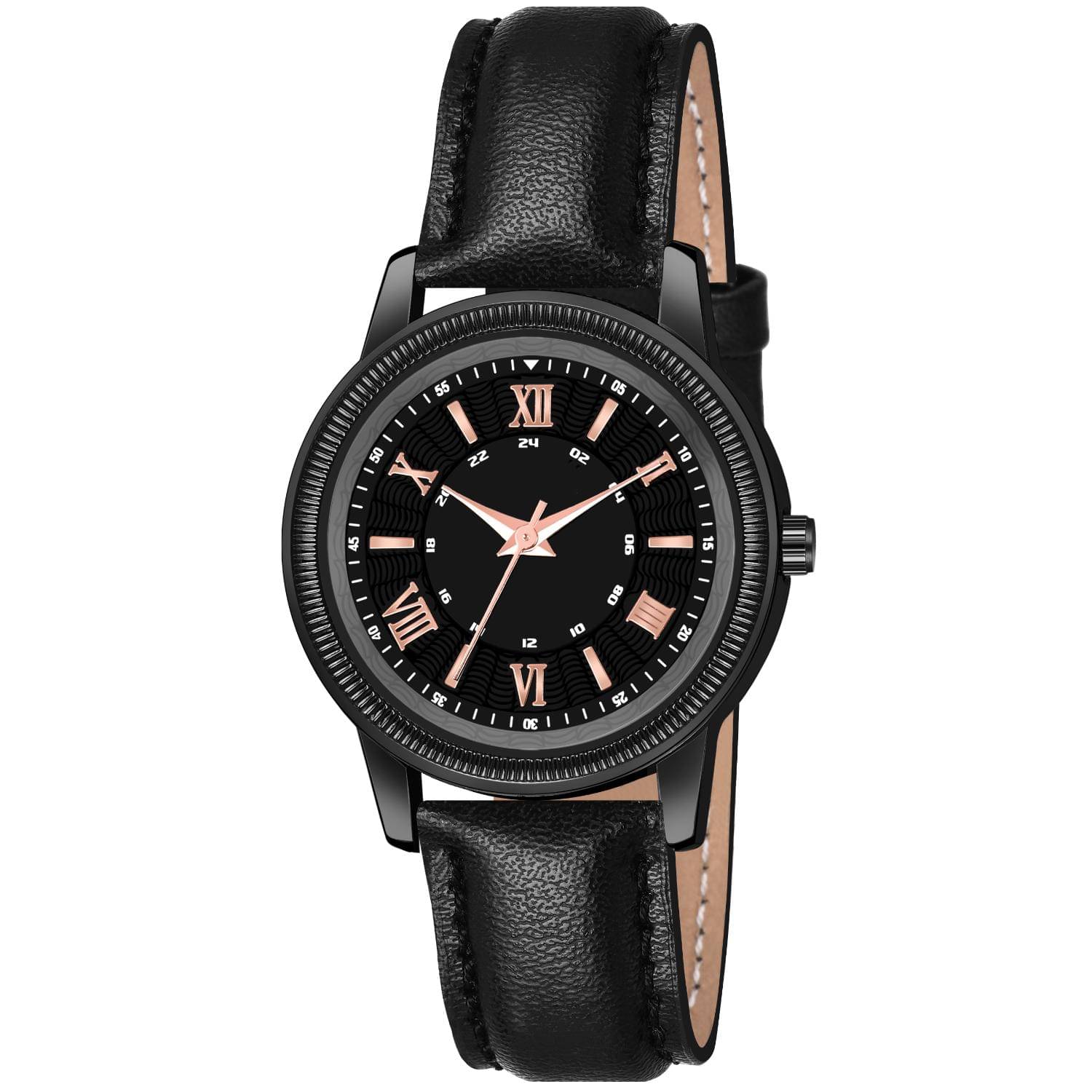     			KIARVI GALLERY Black Leather Analog Womens Watch