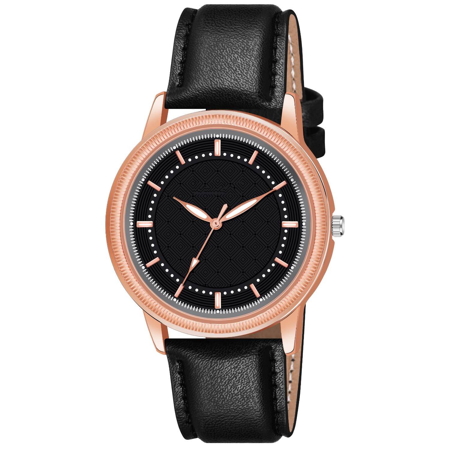     			KIARVI GALLERY Black Leather Analog Men's Watch